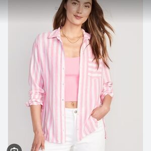 Old Navy Pink and White Striped Button Down Shirt